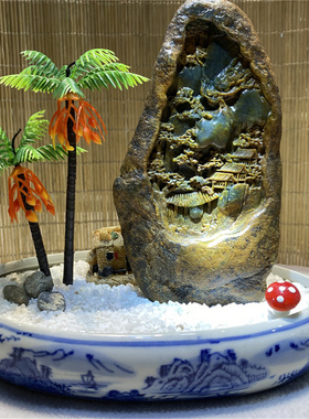 和田玉析木河磨玉山水手把件摆件