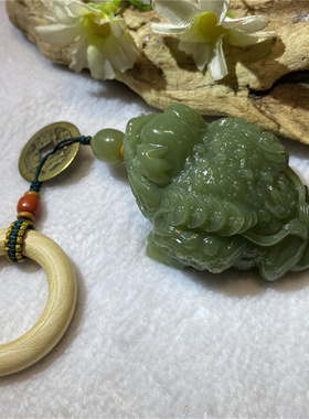 和田玉析木河磨玉金蟾手把件