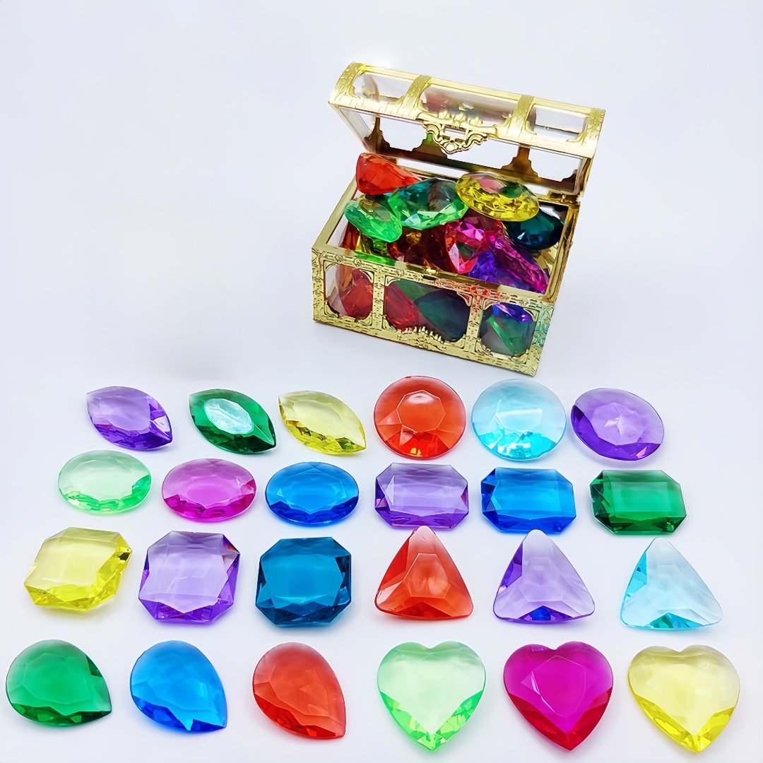 儿童水晶宝石玩具七彩亚克力钻石配海盗小宝箱盒男女童生日礼物,淘宝优惠券,粉丝福利购,淘宝优惠卷