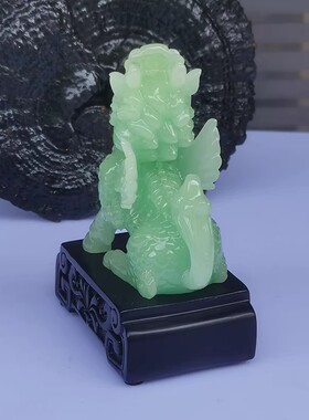 招财麒麟一对玉摆件开业收银台