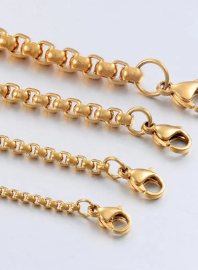 时尚个性金色方珍珠链单链子无吊坠钛钢裸链气质锁骨项链毛衣配饰