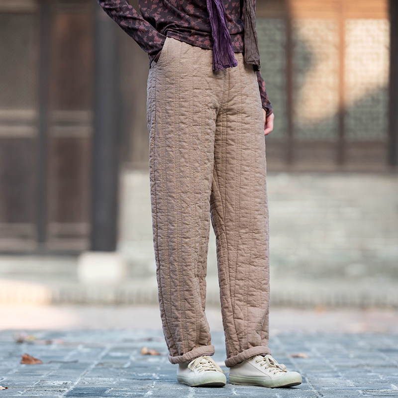 夹棉加厚长裤女新中式国风苎麻复古宽松直筒裤文艺灯笼裤外穿棉裤,淘宝优惠券,粉丝福利购,淘宝优惠卷