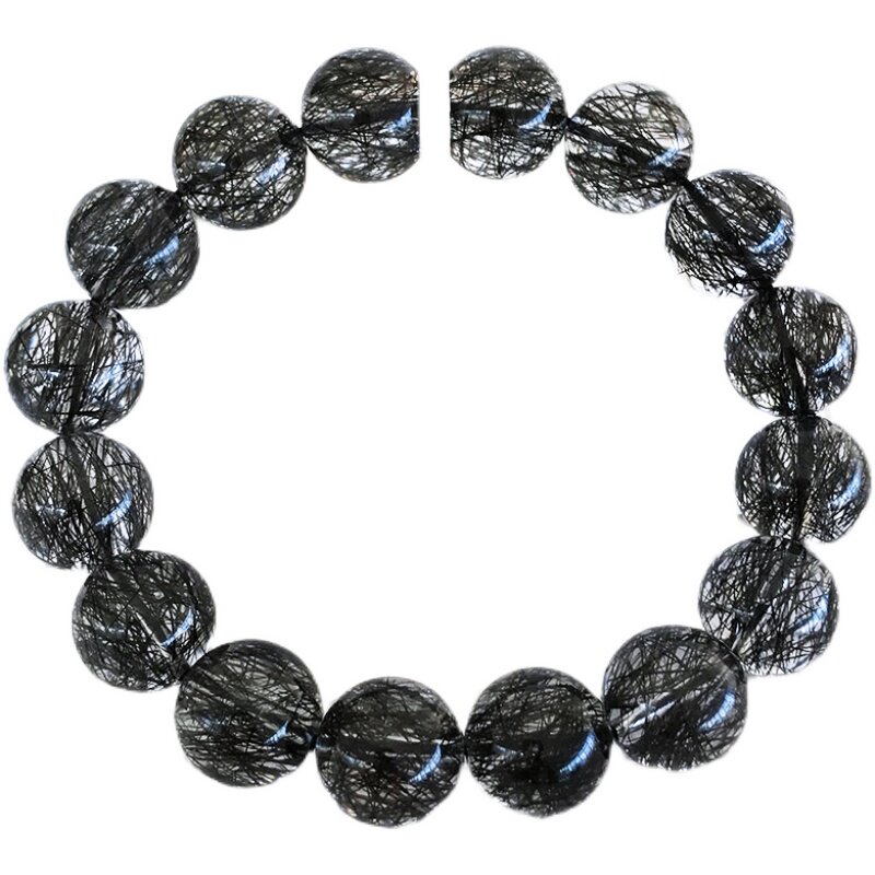 直播珍藏级密顺发蕾丝天然巴西黑发晶手链男女黑水晶黑网状发手串