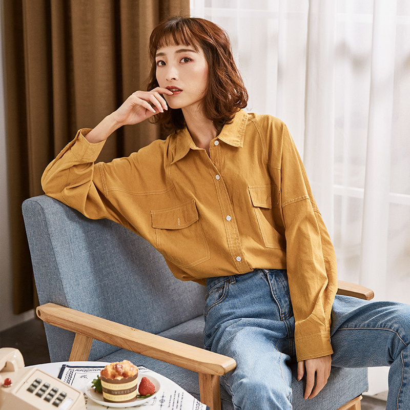 唐狮长袖2020春秋新款韩版黄色衬衣 唐狮喜之乐衬衫