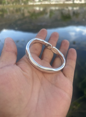 马蹄银手镯女999银实心开口纯银镯子正品支持检测马蹄光面时尚镯
