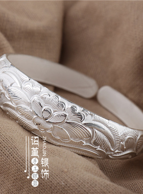 时尚风原创雕花银手镯