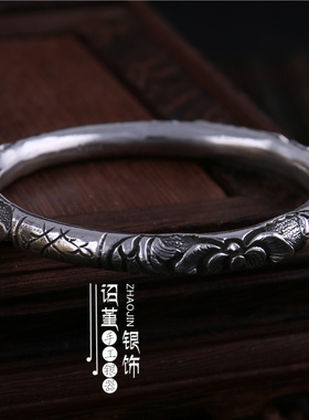 s99国色天香牡丹三朵花银手镯