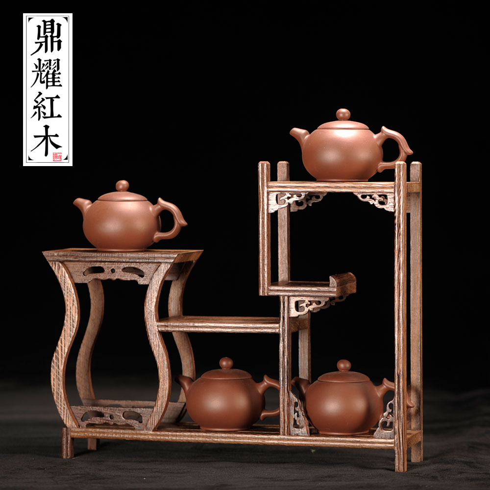 红木博古架小型多宝阁鸡翅木茶具架实木置物架紫砂茶壶底座展示架-图2