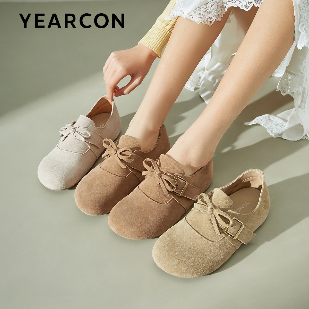 意尔康真皮复古勃肯鞋女2026春秋季款蝴蝶结平底通勤一脚蹬单鞋,淘宝优惠券,粉丝福利购,淘宝优惠卷
