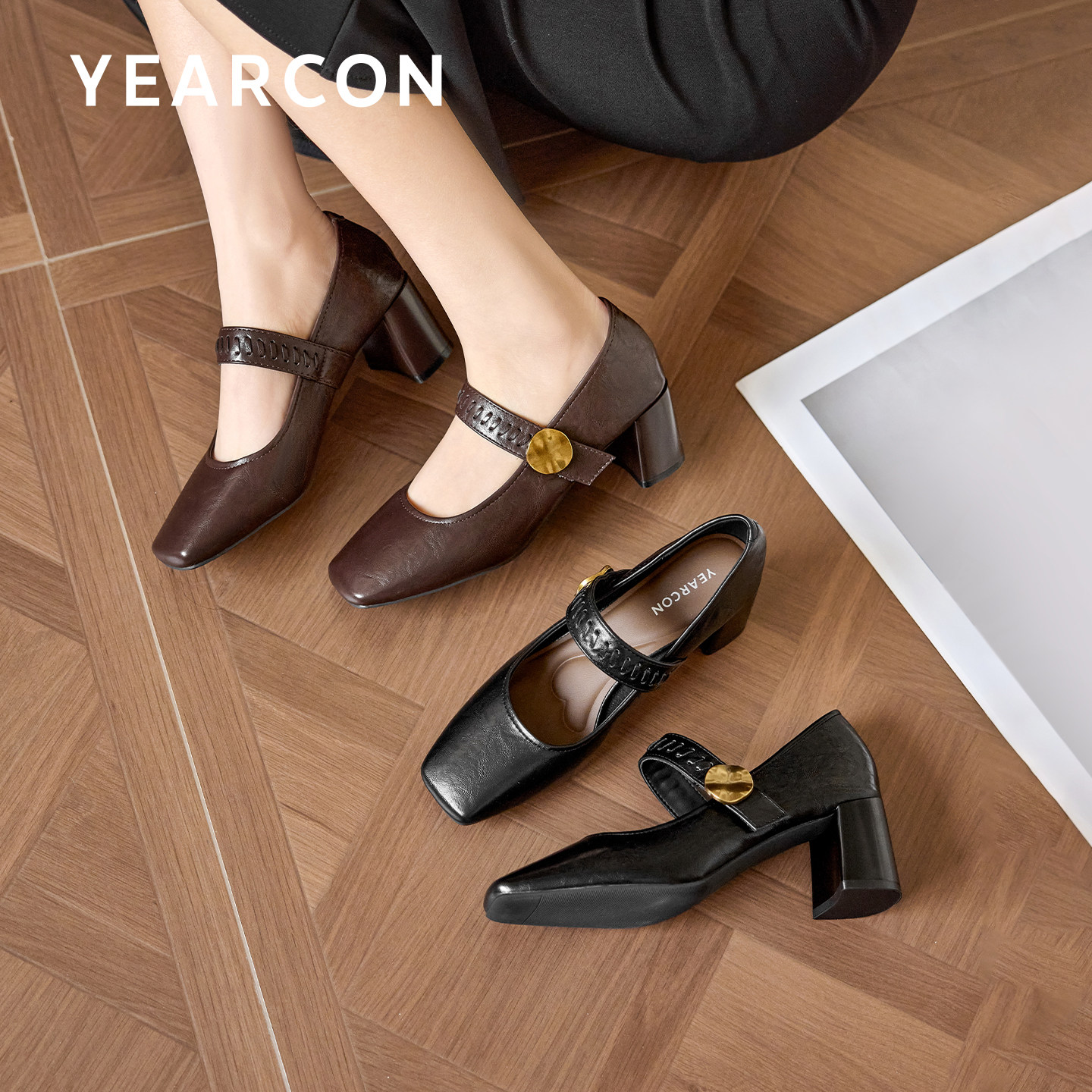 意尔康法式玛丽珍女鞋2026春季新款方头粗跟不累脚高跟鞋浅口单鞋,淘宝优惠券,粉丝福利购,淘宝优惠卷