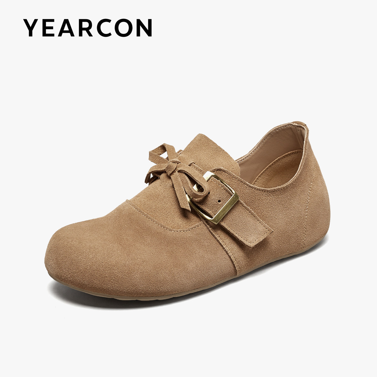 意尔康真皮复古勃肯鞋女2026春秋季款蝴蝶结平底通勤一脚蹬单鞋,淘宝优惠券,粉丝福利购,淘宝优惠卷