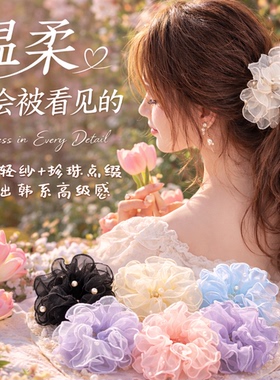 韩版网纱珍珠大肠发圈百搭高级感