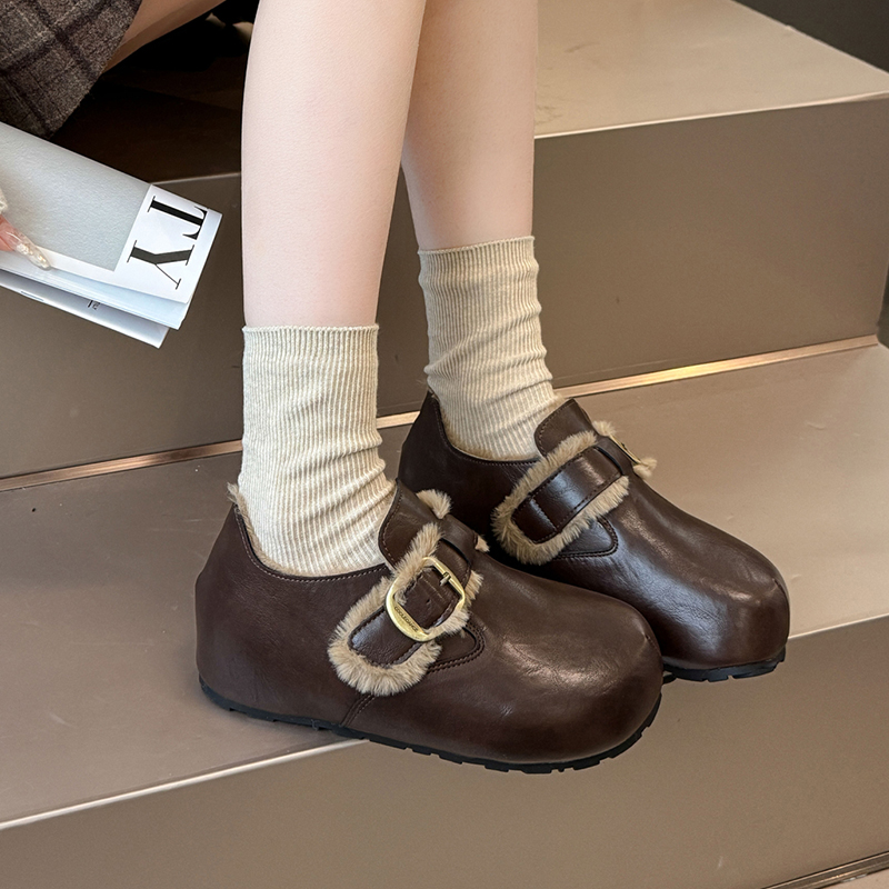 加绒内增高小皮鞋女秋冬季新款巨好看复古时尚爆款百搭勃肯单鞋子 - 图2
