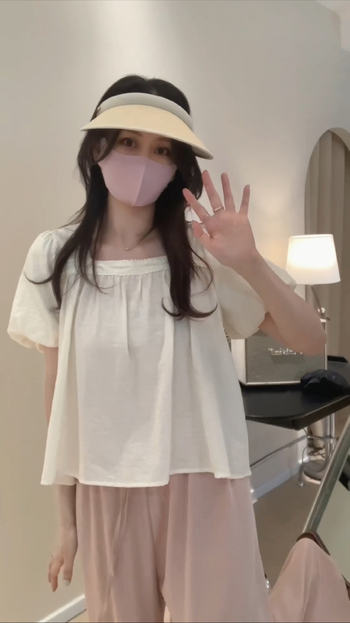 韩系甜美蕾丝方领泡泡袖上衣HG03 - 图0
