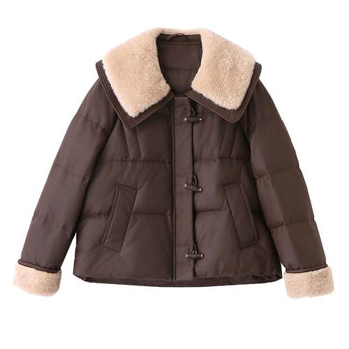 大码女装短款羽绒服女冬新款小个子妈妈大翻领气质减龄皮衣厚外套 - 图3