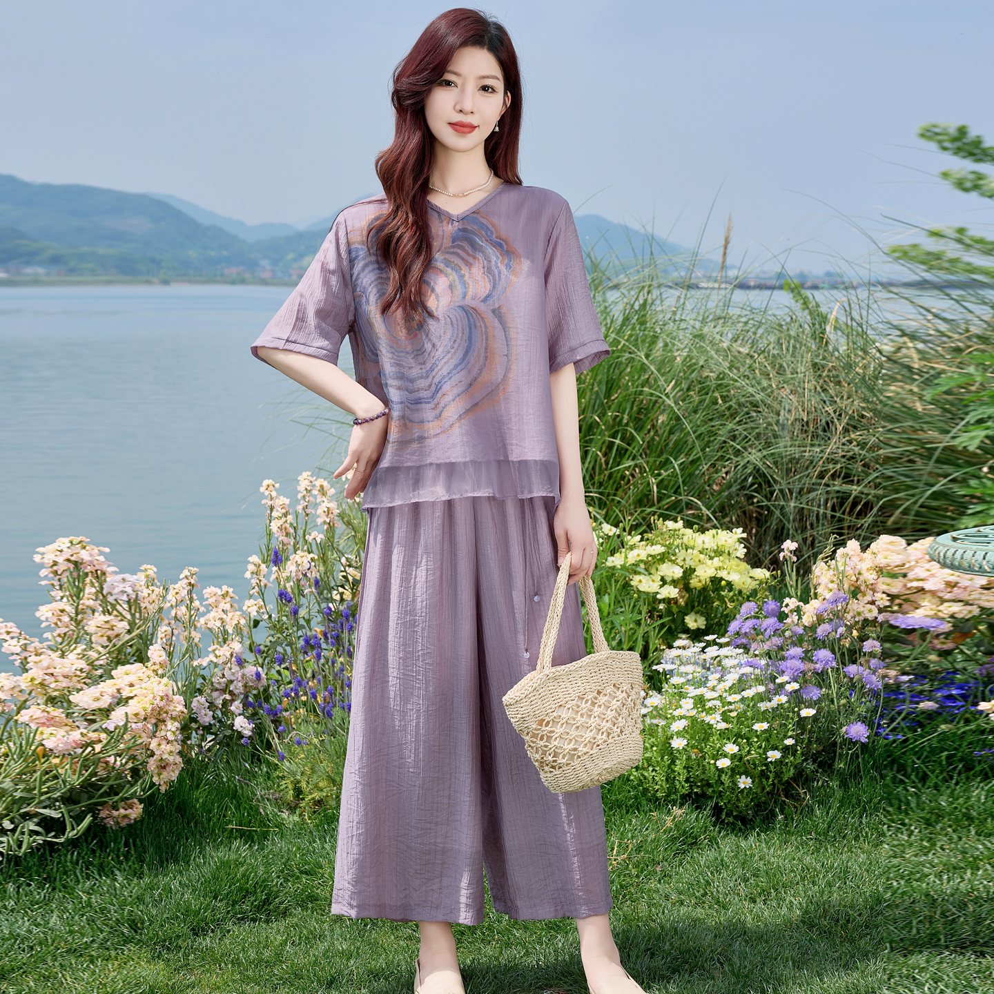 爆款时尚套装女夏装新款胖妈妈宽松遮肉显瘦洋气一整套穿搭两件套 - 图1