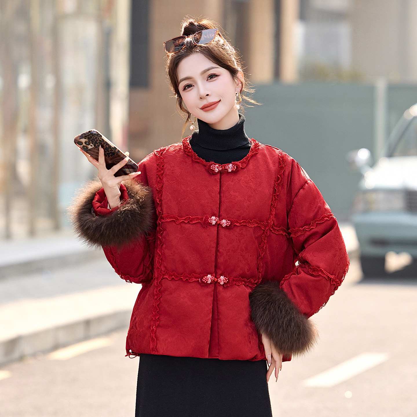 新中式国风红色盘扣羽绒服女短款冬季新款本命年加厚保暖时尚外套,淘宝优惠券,粉丝福利购,淘宝优惠卷