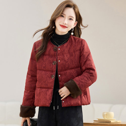 大码新中式国风短款羽绒服女冬装新款小个子妈妈高端保暖时尚外套 - 图0
