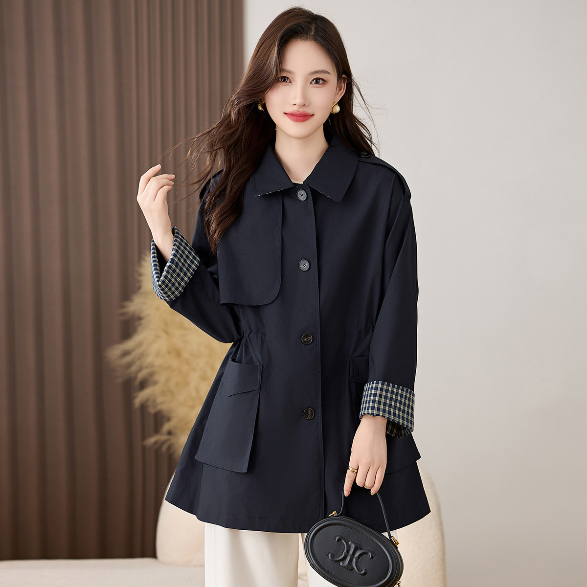 大码女装风衣外套女中长款春秋新款宽松显瘦通勤气质高级感大衣,淘宝优惠券,粉丝福利购,淘宝优惠卷