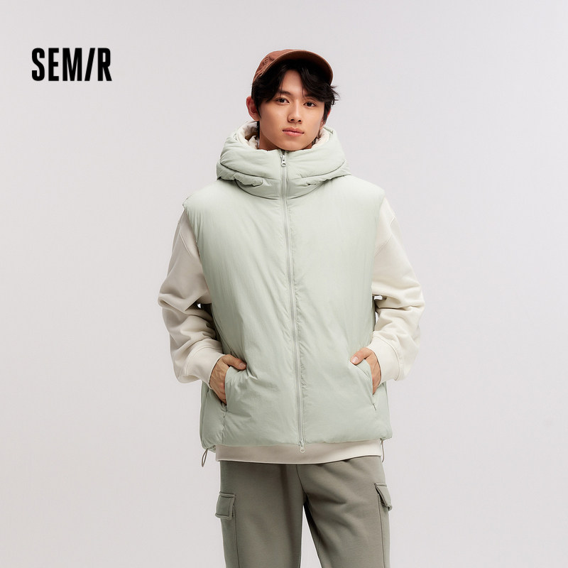 森马羽绒马甲男三防外套宽松连帽2025冬季新款叠穿无袖上衣纯色潮,淘宝优惠券,粉丝福利购,淘宝优惠卷