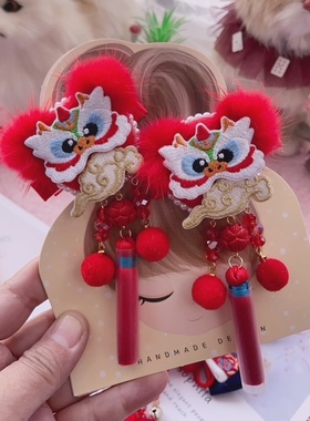 Mao手作022萌龙闹春兰红色新年发饰儿童过年发夹