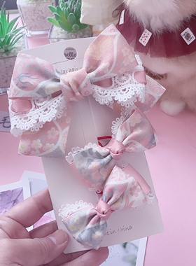 撞色碎花儿童蝴蝶结成品发夹