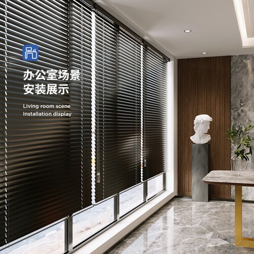 高端黑色经典铝合金百叶窗帘免打孔家用防水遮光升降卫生间浴室卷 - 图2