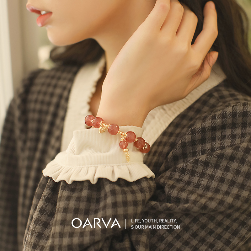 OARVA原创设计草莓晶手链女转运招桃花天然粉水晶减龄手串送礼物 - 图0