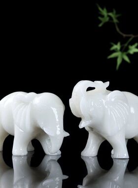 天然玉石大象摆件招财风水玉石吸水玉象客厅玄关镇宅现代