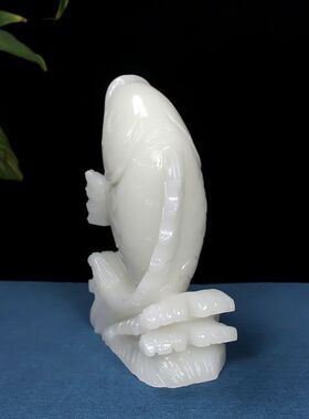 天然玉石白玉鲤鱼摆件步步高升招财客厅玄关装饰工艺品