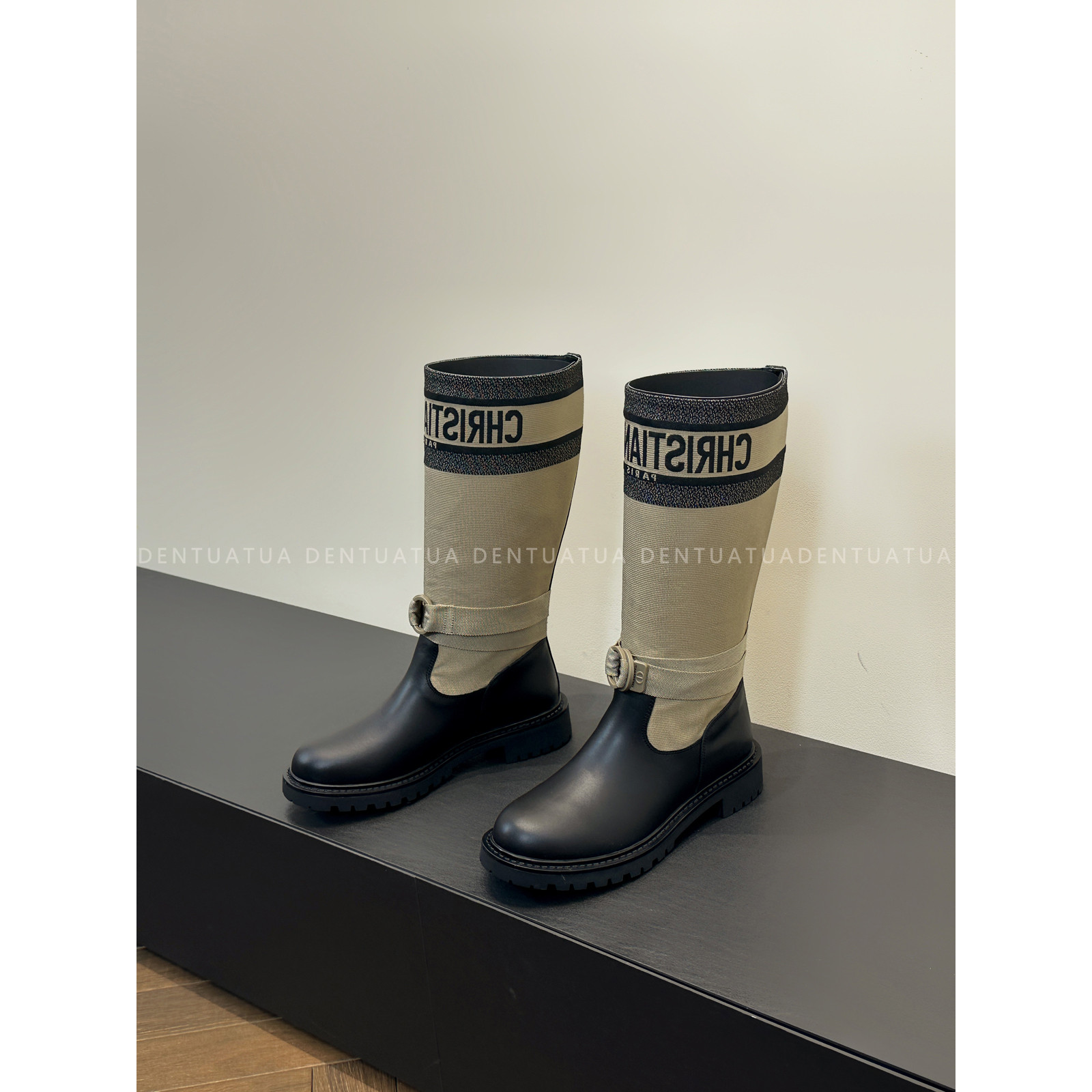 DENTUATUA 版本天花板~怎么搭都好看！拼接厚底圆头长靴高筒靴 女,淘宝优惠券,粉丝福利购,淘宝优惠卷