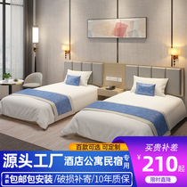 Guesthouse Bed Hotel Furniture Intertender Single Shoulder Full Set Custom Rental Room Bed Special Style Folk Apartment Single Double Bed