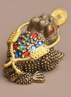 合金镂空带钻三足金蟾摆件