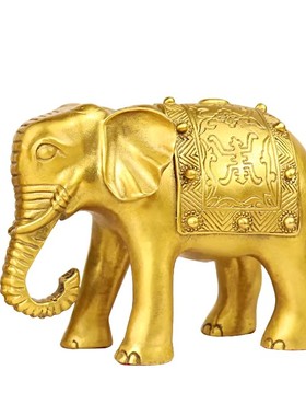 铜大象中式摆件一对安宅玄关柜台