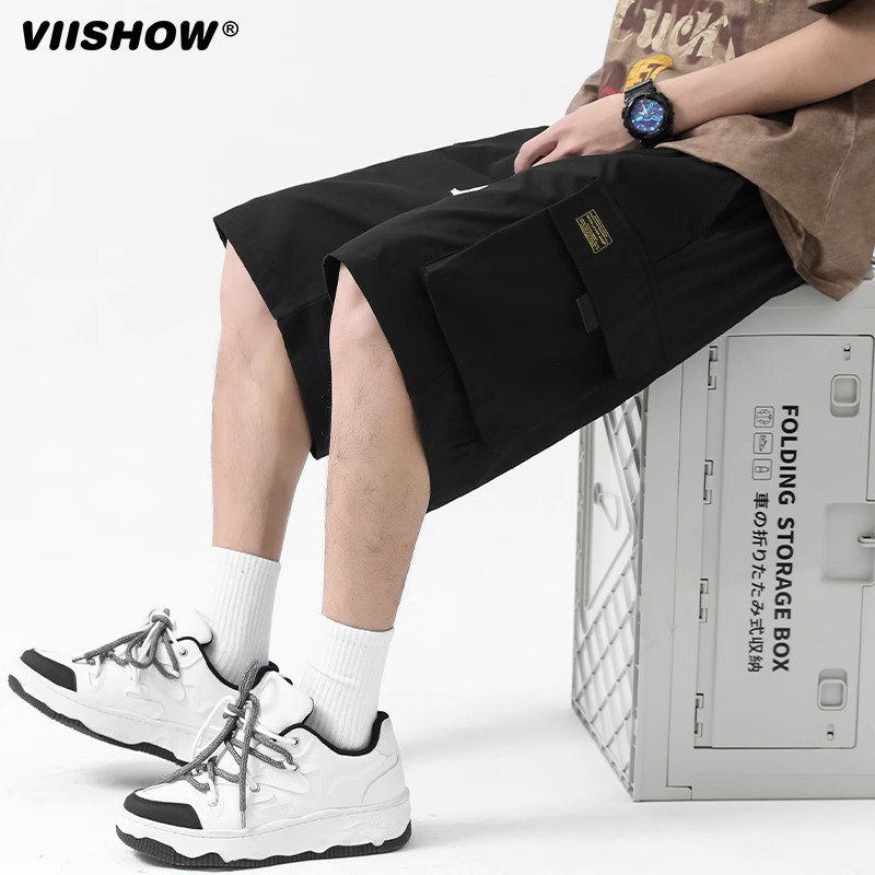 VIISHOW街头复古多口袋工装短裤男潮牌宽松阔腿休闲百搭五分潮裤,淘宝优惠券,粉丝福利购,淘宝优惠卷