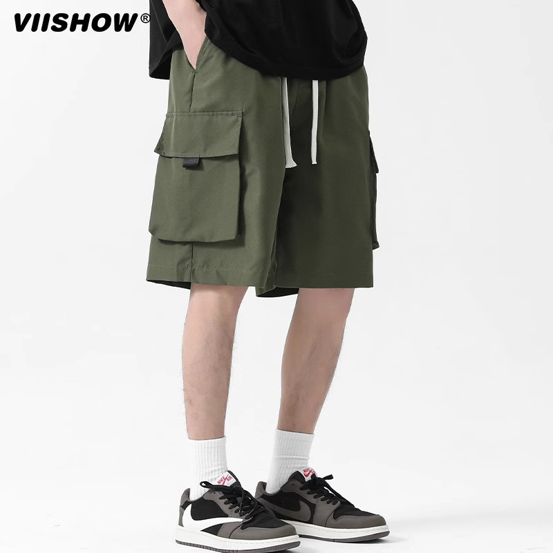 VIISHOW街头复古多口袋工装短裤男潮牌宽松阔腿休闲百搭五分潮裤,淘宝优惠券,粉丝福利购,淘宝优惠卷