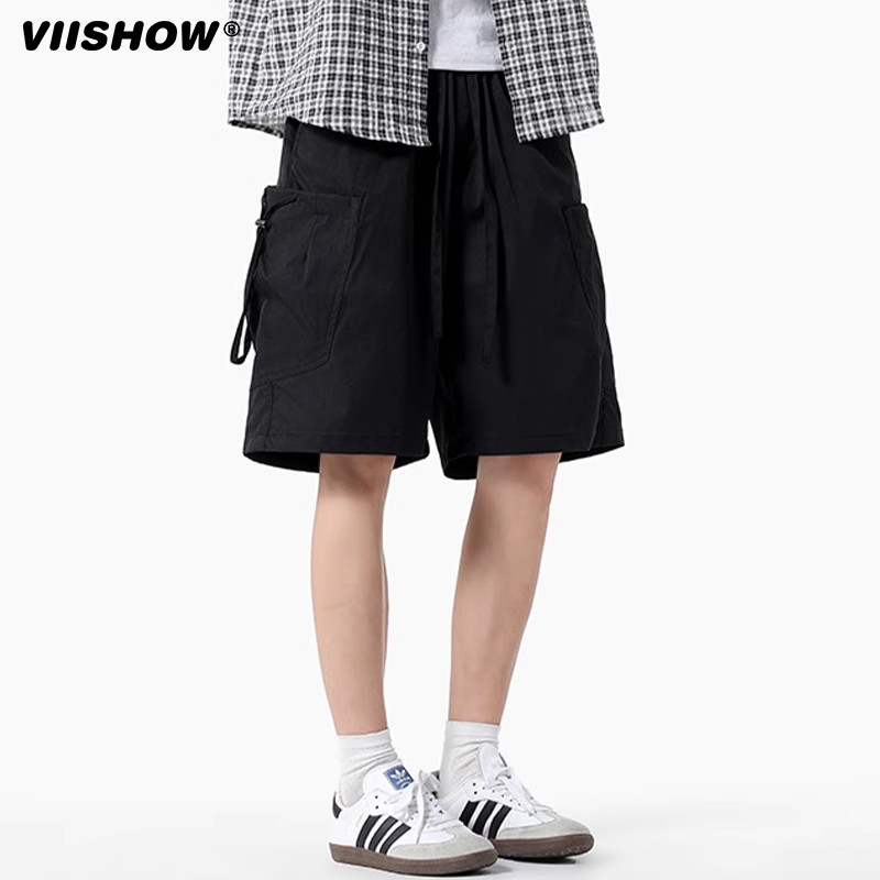 VIISHOW冰丝男士短裤夏季2025新款宽松运动工装大口袋休闲五分裤,淘宝优惠券,粉丝福利购,淘宝优惠卷