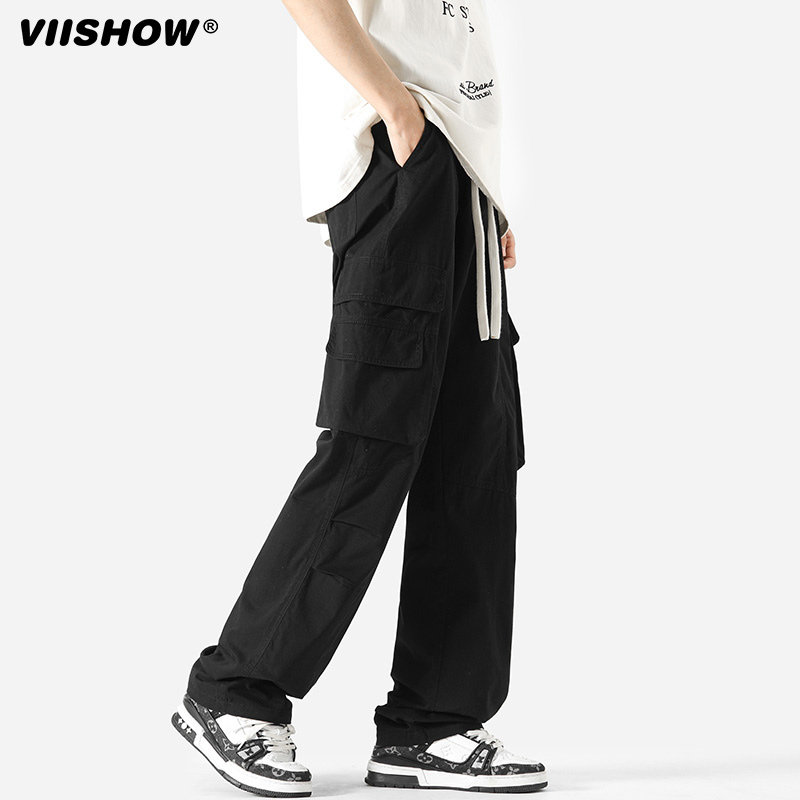 VISHOW复古美式多口袋直筒工装裤男女春季潮牌宽松阔腿休闲长裤,淘宝优惠券,粉丝福利购,淘宝优惠卷