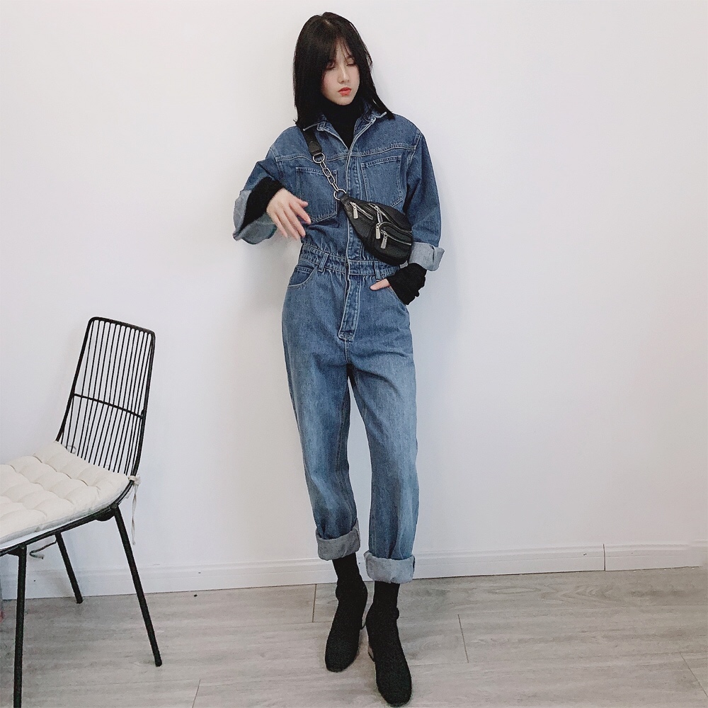 新款春秋季王菲同款显瘦宽松长袖连衣裤工装牛仔连体裤套装女 2019 新款春秋季王菲同款显瘦宽松长袖连衣裤工装牛仔连体裤套装女 2019