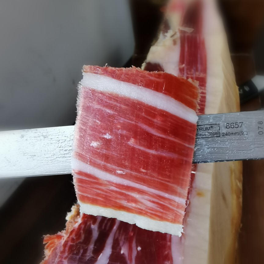 西班牙火腿绿标现劈Jamon Iberico伊比利亚黑猪后腿风干肉净重80g-图0