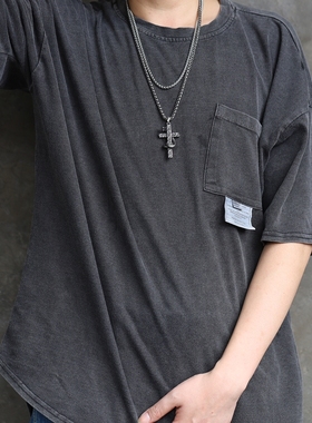 潮牌日韩十字架项链钛钢吊坠