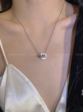 18K金镶钻幸运环冷淡风几何圆环锁骨链女 简约气质百搭项链不掉色
