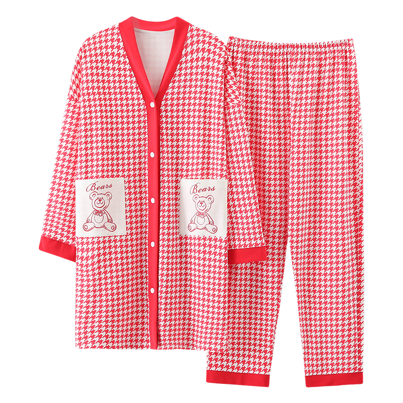 带胸垫睡衣女秋季薄款纯棉长袖套装2023年长款卡通可爱女士家居服,淘宝优惠券,粉丝福利购,淘宝优惠卷