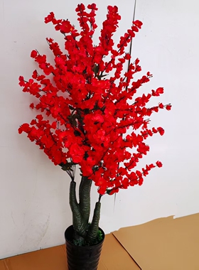 仿真花加密桃花树家居玄关假花客厅摆设装饰花大型加高桃花假树