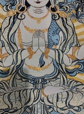 古玩杂项旧藏唐卡刺绣虚空藏菩萨挂画装饰画客厅书房茶室挂画