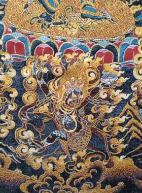 古玩杂项旧藏唐卡刺绣六臂黑玛哈嘎拉挂画装饰画客厅书房茶室挂画