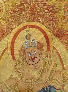 古玩杂项旧藏唐卡刺绣黄财神挂画装饰画客厅书房茶室挂画