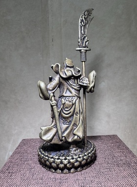 古玩武财神关公关云长摆件关帝圣君关二爷桌面家居镀紫铜供奉摆件