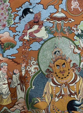 古玩杂项旧藏唐卡黄财神挂画装饰画客厅书房茶室挂画