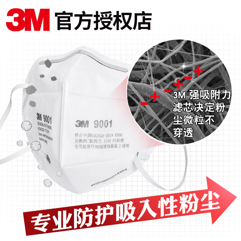 3m口罩9501V防尘kn95工业粉尘pm2.5防雾霾带呼吸阀头戴式官方正品 - 图2